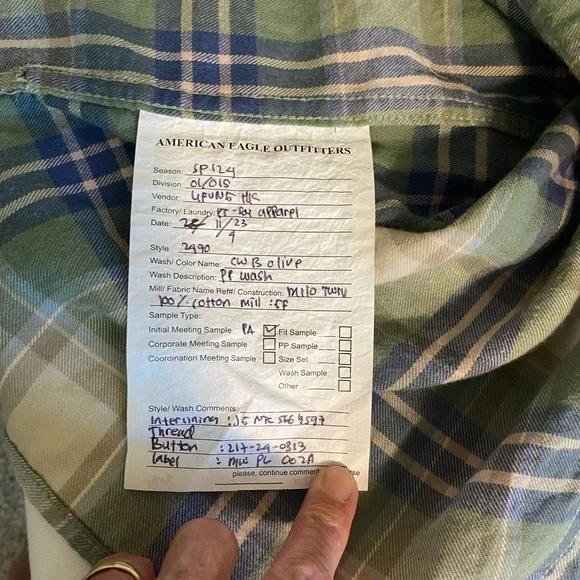 American Eagle Plaid Flannel Button Up Shirt Green Plaid Size Medium - Picture 4 of 4